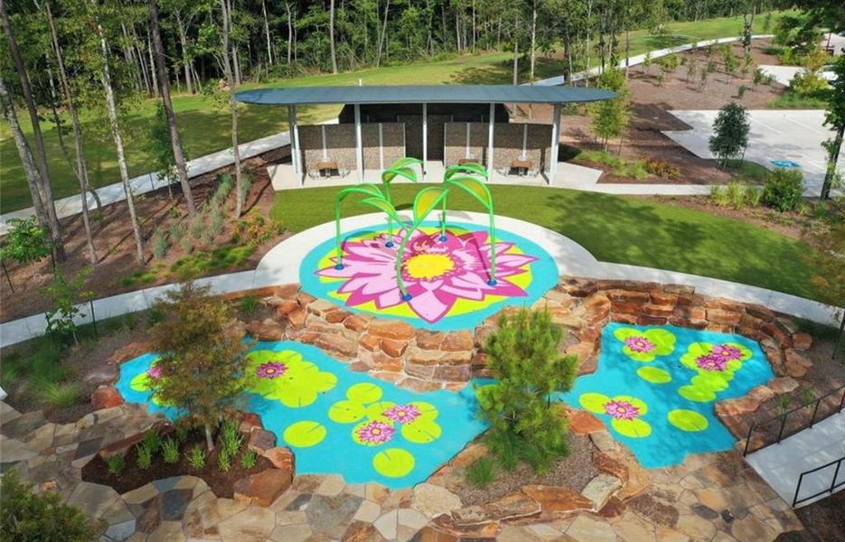 Water features and splash pad