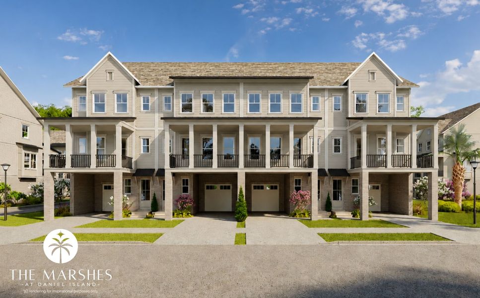 Representative exterior photo of a completed home built from the Pagett by Stanley Martin Homes in Marshes at Daniel Island Townhomes, Charleston, SC (Image 8). Representative exterior photo of a completed home built from the Pagett by Stanley Martin Homes in Marshes at Daniel Island Townhomes, Charleston, SC (Image 8).