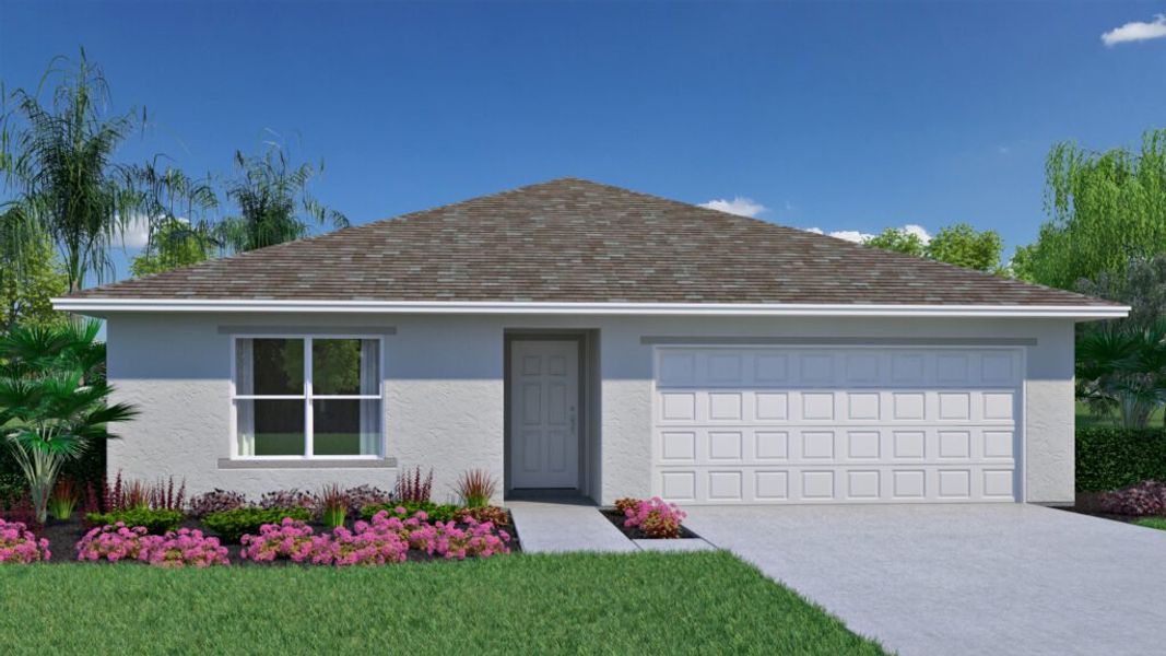 Representative exterior photo of a completed home built from the Palmetto by Holiday Builders in Mallard Landing, Okeechobee, FL (Image 2).