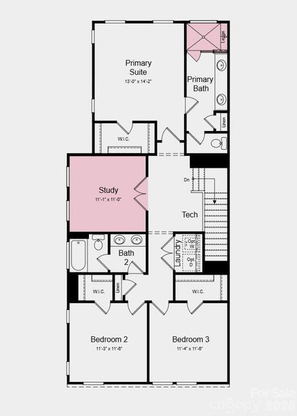 Second Floor Plan - Additional Highlights Include: Gourmet kitchen, study in place of loft, ledge at primary shower, and extended laminate flooring at great room Second Floor Plan - Additional Highlights Include: Gourmet kitchen, study in place of loft, ledge at primary shower, and extended laminate flooring at great room