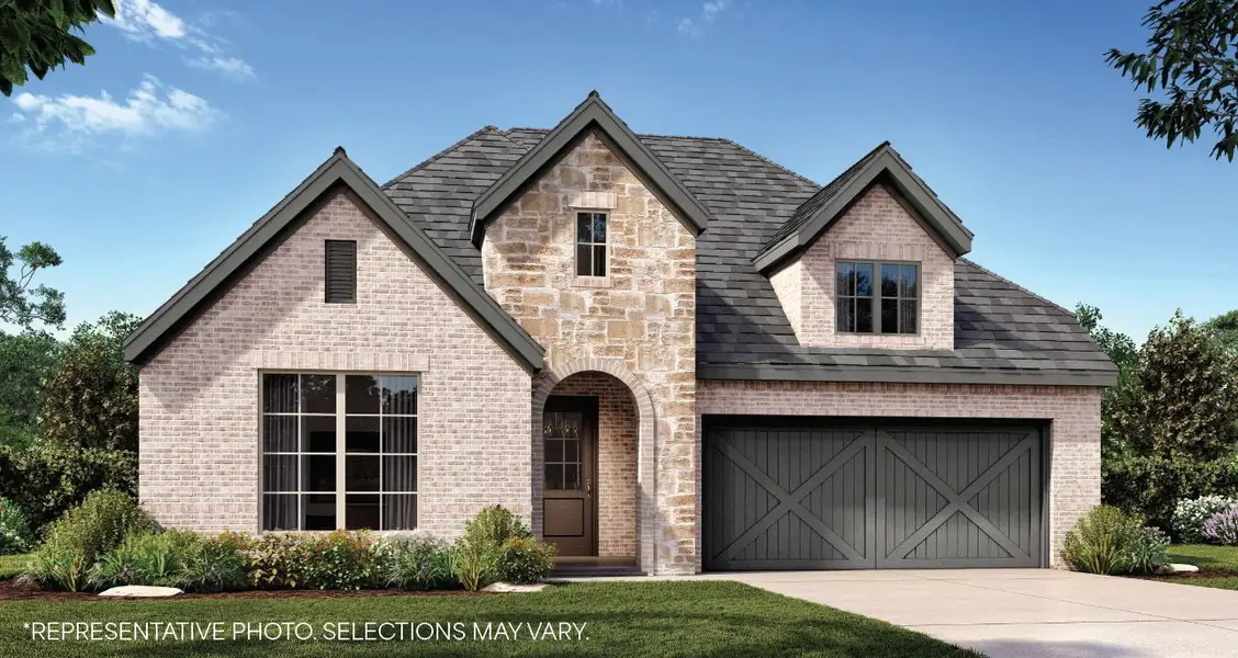 Front exterior of a new home in Tavolo Park, Fort Worth, TX, highlighting curb appeal (Image 1). Front exterior of a new home in Tavolo Park, Fort Worth, TX, highlighting curb appeal (Image 1).