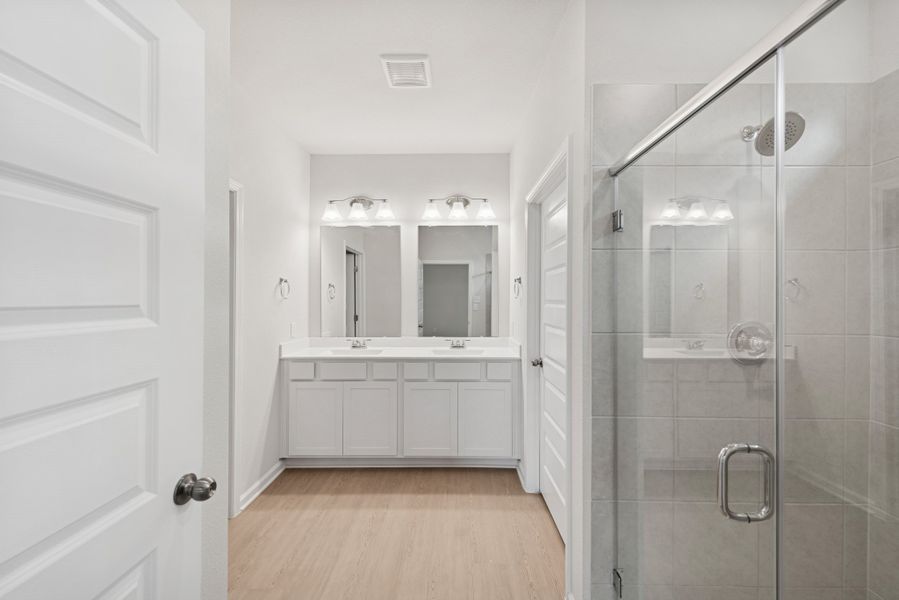 The Cardinal II- Primary Bathroom with Walk-In Shower. Photos of home shown are for illustration only; actual features, colors, and upgrades may vary.