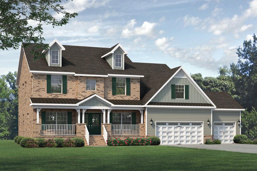 Front exterior of a new home in Blacksmith, Stokesdale, NC, highlighting curb appeal (Image 1). Front exterior of a new home in Blacksmith, Stokesdale, NC, highlighting curb appeal (Image 1).