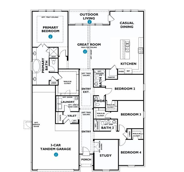 2D floor plan layout for the 5019 by Shea Homes in The Grand Prairie 60', Hockley, TX (Image 4).