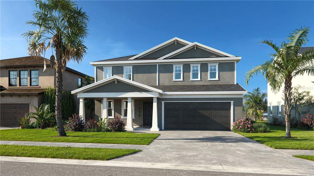 Front exterior of a new home in Avalon West, Spring Hill, FL, highlighting curb appeal (Image 1).