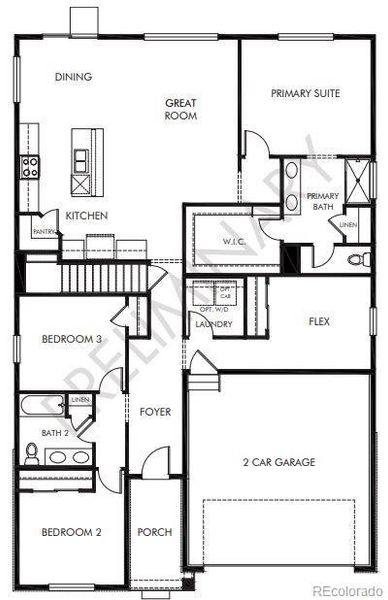2D floor plan layout of this home in Poudre Heights: The Lakes Collection, Windsor, CO (Image 4).