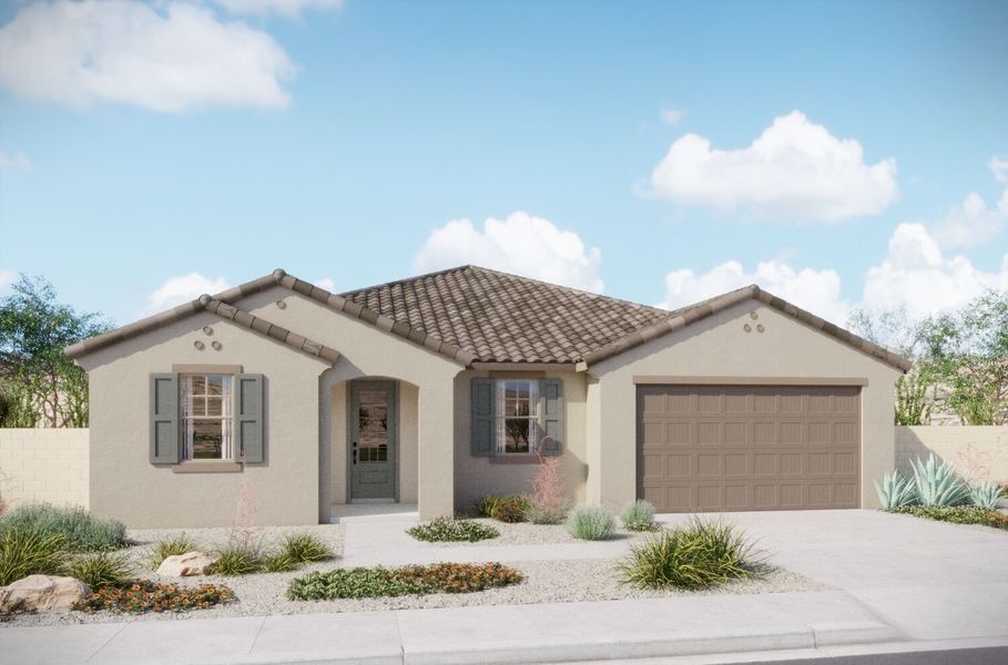 Representative exterior photo of a completed home built from the Hibiscus by Mattamy Homes in Tavira at Twin Peaks, Oro Valley, AZ (Image 24).