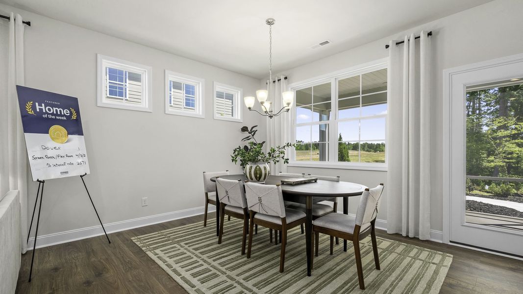 Furnished interior view inside a new home in The Villas at Kinsley, Jamestown (Image 8). Furnished interior view inside a new home in The Villas at Kinsley, Jamestown (Image 8).