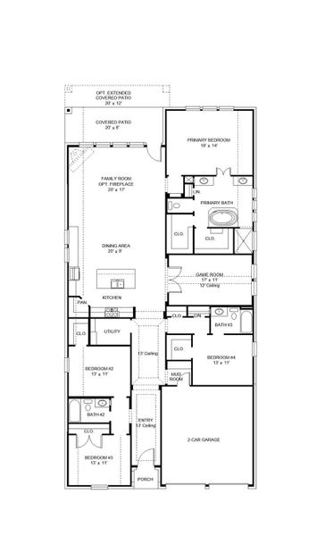 2D floor plan layout of this home in Santa Rita Ranch Tierra Rosa, Liberty Hill, TX (Image 2).