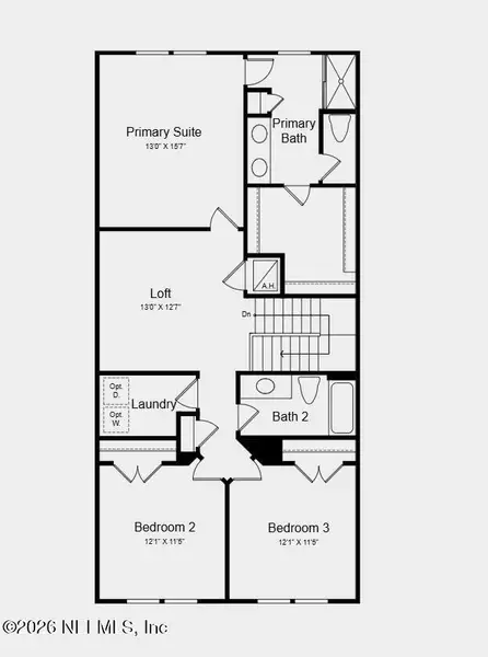 2D floor plan layout of this home in Cherry Elm at SilverLeaf, St. Augustine, FL (Image 3).