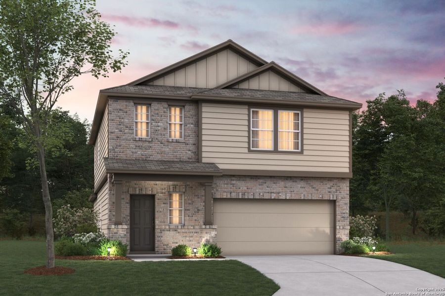 Front exterior of a new home in Winding Brook, San Antonio, TX, highlighting curb appeal (Image 1).