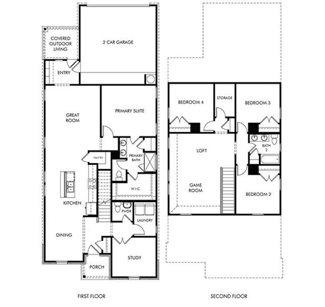 2D floor plan layout of this home in Colony at Cole Springs - Arbor Collection, Buda, TX (Image 2). 2D floor plan layout of this home in Colony at Cole Springs - Arbor Collection, Buda, TX (Image 2).