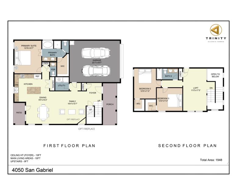 2D floor plan layout for the The San Gabriel by Trinity Classic Homes in Freeman Ranch, Weatherford, TX (Image 4).