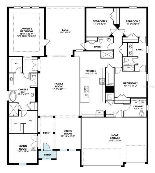 2D floor plan layout of this home in Wolf Lake Ranch, Apopka, FL (Image 2).