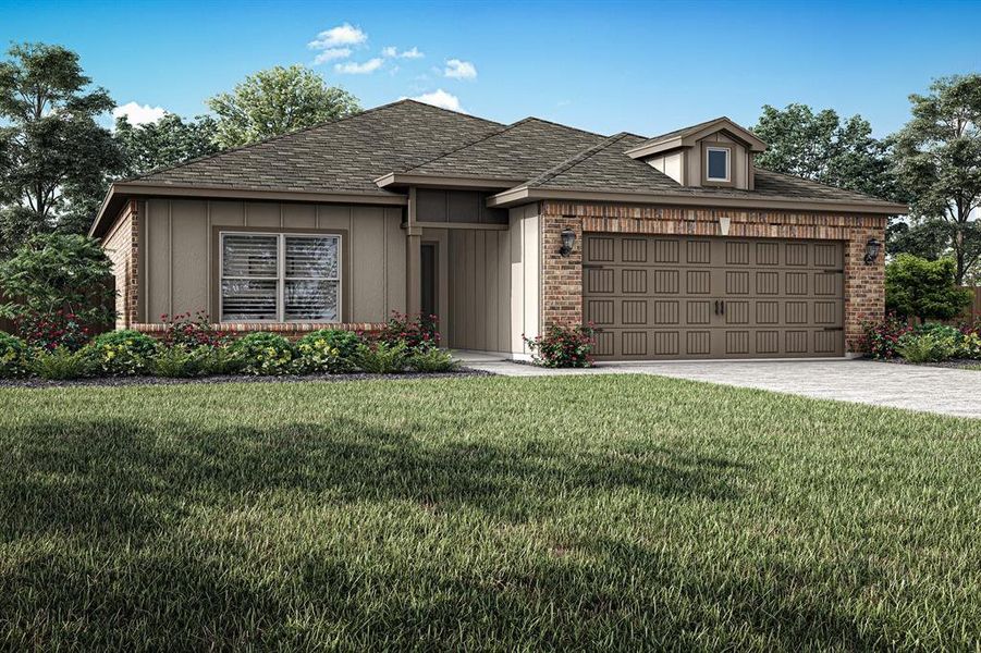 This is an example of an Amelia floorplan. The estimated construction completion date for the Amelia built at 908 Sedona Drive is February 2026. *Exterior finishes may differ from what is shown in the photo.*