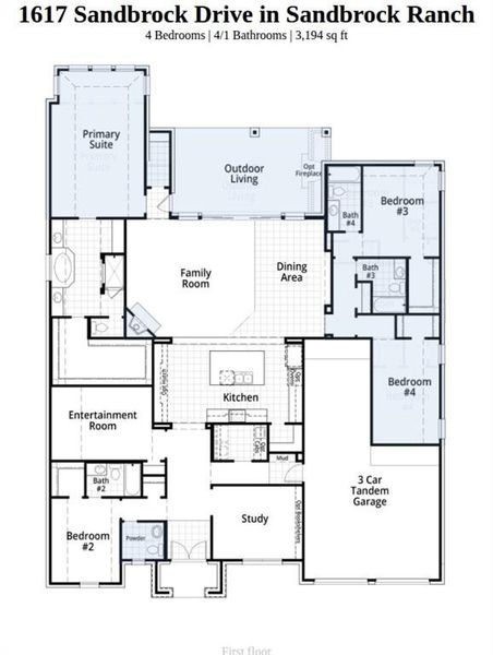2D floor plan layout of this home in Sandbrock Ranch, Aubrey, TX (Image 2).