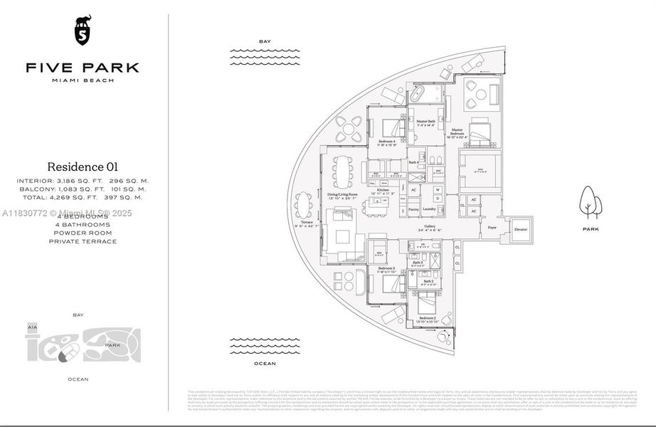 2D floor plan layout of this home in Five Park, Miami Beach, FL (Image 5).
