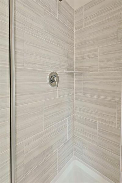 Room details with tiled shower