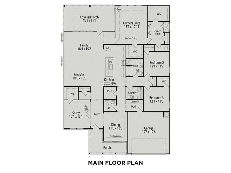 2D floor plan layout for the The Magnolia A by Davidson Homes LLC in Retreat at North Main, Lillington, NC (Image 3).
