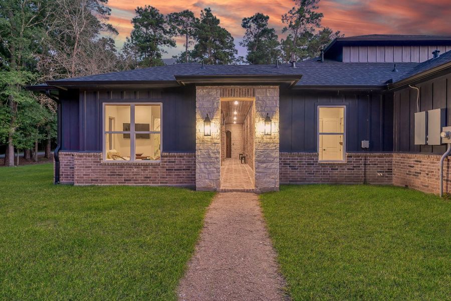 Inviting breezeway entrance offers a warm welcome for family and friends.