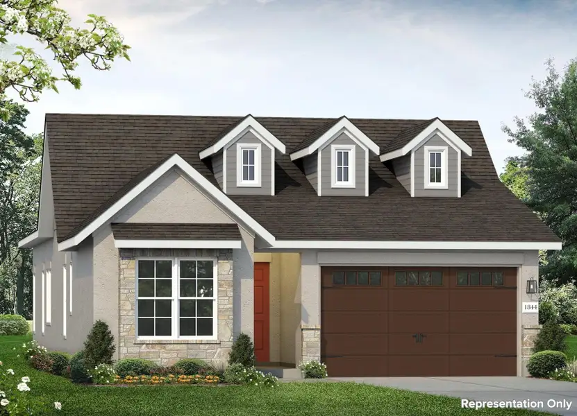 Front exterior of a new home in Cross Creek, Cedar Park, TX, highlighting curb appeal (Image 18).