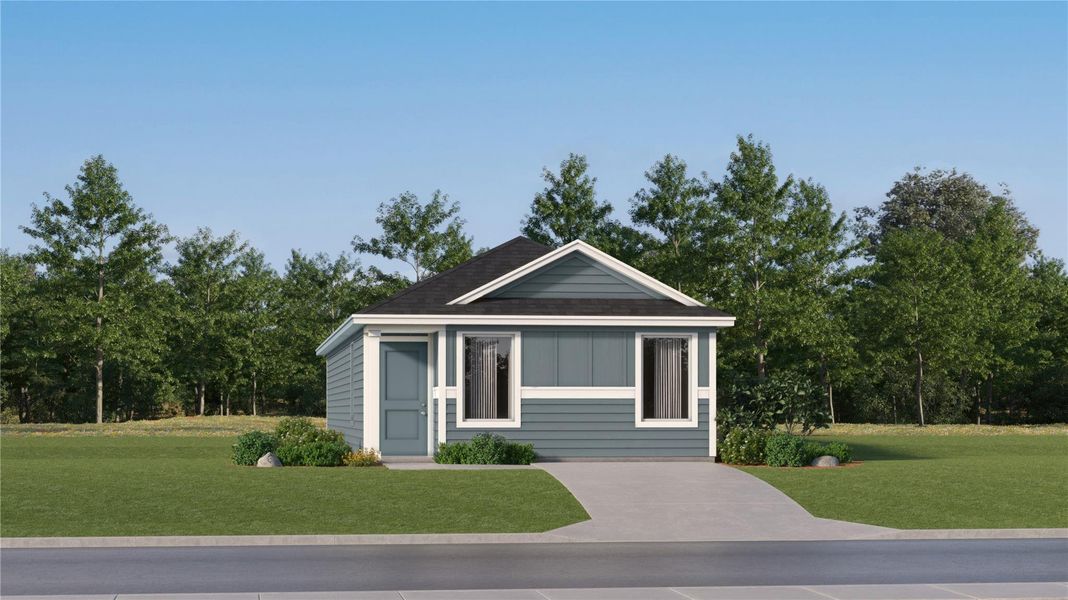 Front exterior of a new home in Rancho Del Cielo, Jarrell, TX, highlighting curb appeal (Image 20).