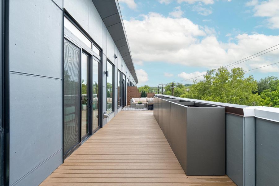Exterior details and patio area of a home in One Oak, Austin (Image 24). Exterior details and patio area of a home in One Oak, Austin (Image 24).