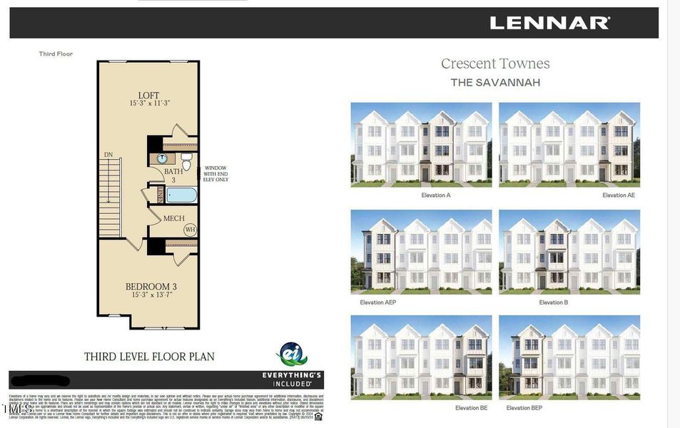 Savannah Floor Plan - Elevation and 3rd