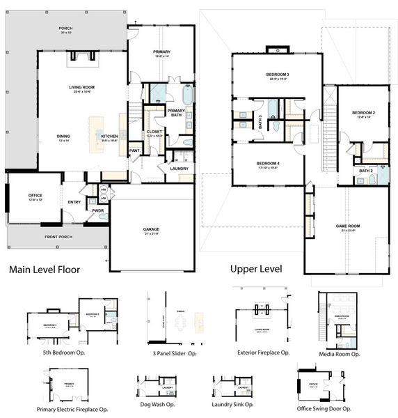 2D floor plan layout for the The Crockett by Masonwood Homes in Brahmans Draw, Spicewood, TX (Image 1).