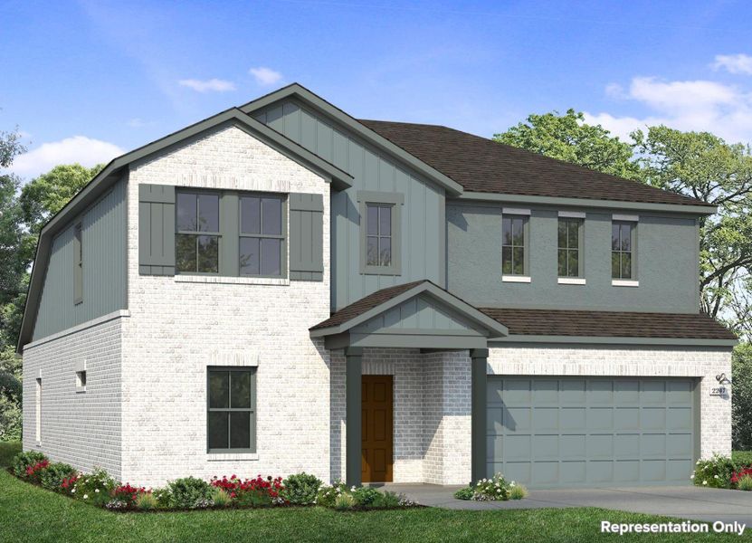 Front exterior of a new home in Colony at Pinehurst, Pinehurst, TX, highlighting curb appeal (Image 1). Front exterior of a new home in Colony at Pinehurst, Pinehurst, TX, highlighting curb appeal (Image 1).
