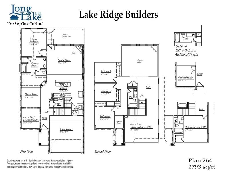 2D floor plan layout for the 264 by Long Lake Ltd. in Grand Magnolia, Magnolia, TX (Image 3).