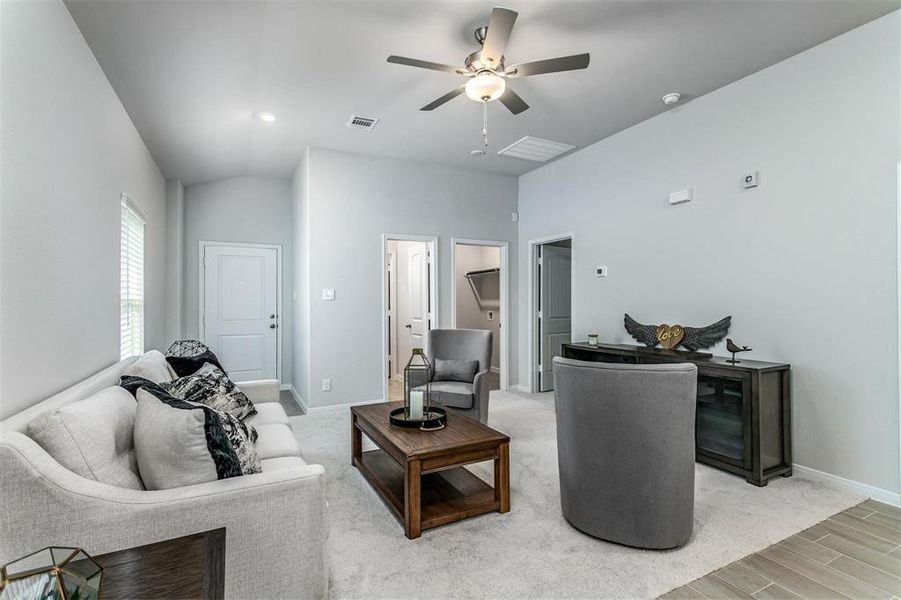 A cozy nook within the living area, this corner offers a quiet space for relaxation or reading. The thoughtful design includes a soft color palette and ample room for furniture, enhancing the home’s comfort and functionality. **This image is from another Saratoga Home - Mockingbird floorplan.**