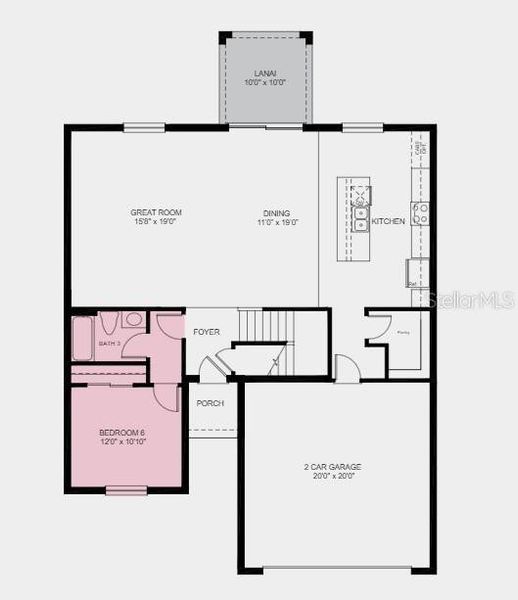 Second Floor Plan - Structural options added include: extended kitchen cabinets, 5th bedroom, 3rd full bathroom, and covered lanai