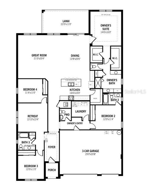 2D floor plan layout of this home in Crosswind Ranch, Parrish, FL (Image 4).