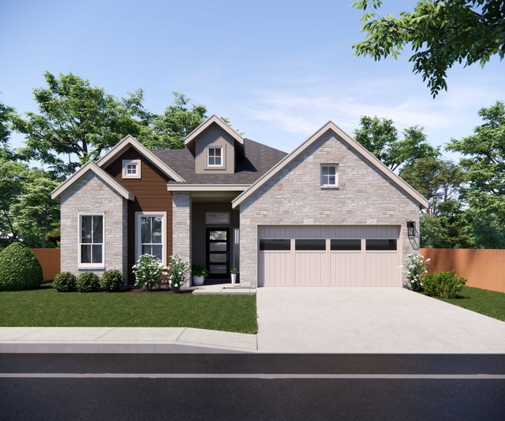 Representative exterior photo of a completed home built from the Lucas by Chesmar Homes in Santa Rita Ranch, Liberty Hill, TX (Image 2). Representative exterior photo of a completed home built from the Lucas by Chesmar Homes in Santa Rita Ranch, Liberty Hill, TX (Image 2).