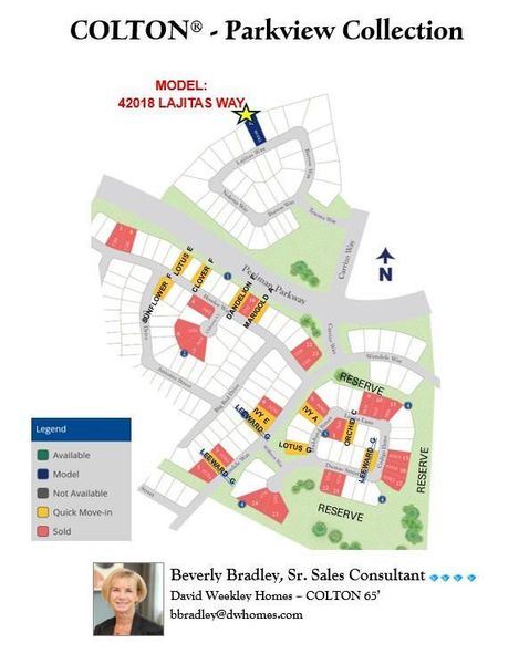 COLTON is NEW master planned community. Weekley has 65 ft wide home sites and is located only 1/4 mi off Hwy 249 & FM 1486!