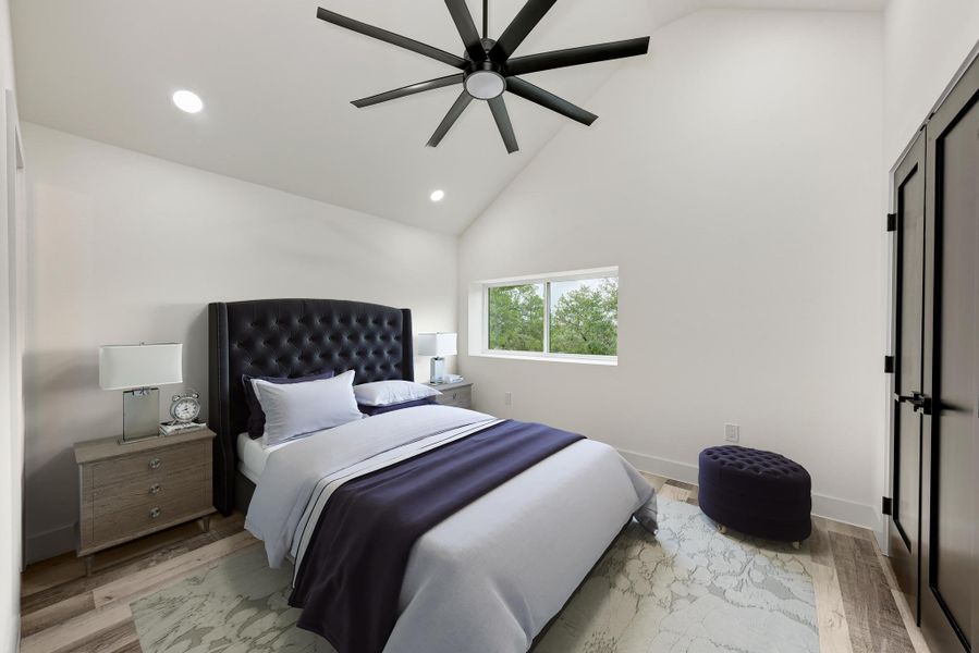 Guest bedroom upstairs in main home virtually staged