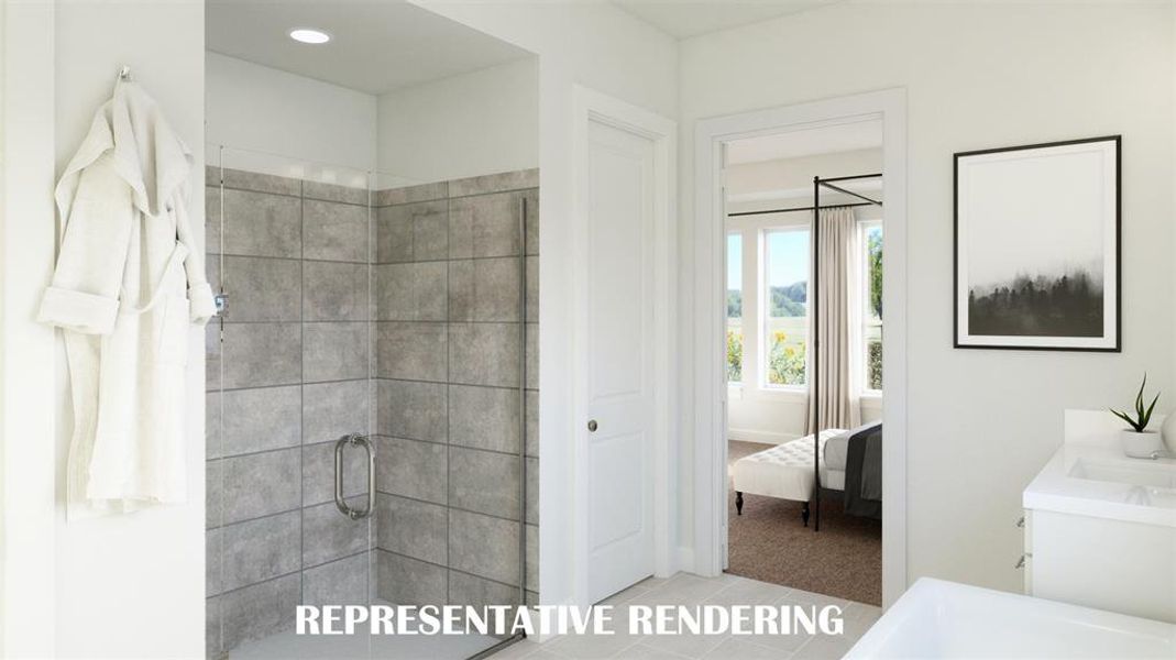 The oversized, walk in shower in your new owner's bath is the perfect place to start or end your day. VIRTUALLY STAGED RENDERING The oversized, walk in shower in your new owner's bath is the perfect place to start or end your day. VIRTUALLY STAGED RENDERING