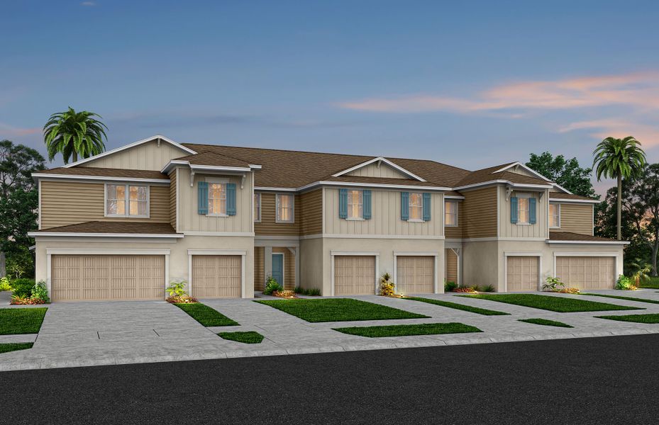 Front exterior of a new home in Sunrise Estates, West Melbourne, FL, highlighting curb appeal (Image 1).