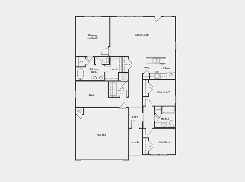 2D floor plan layout for the 1676 by KB Home in Madera Preserve, New Caney, TX (Image 3).