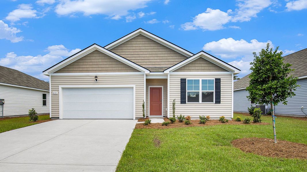 Front exterior of a new home in Pinewood Estates, Conway, SC, highlighting curb appeal (Image 1).