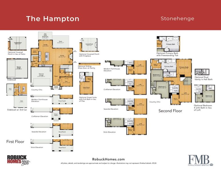 2D floor plan layout for the The Hampton by RobuckHomes in Stonehenge, Raleigh, NC (Image 5).