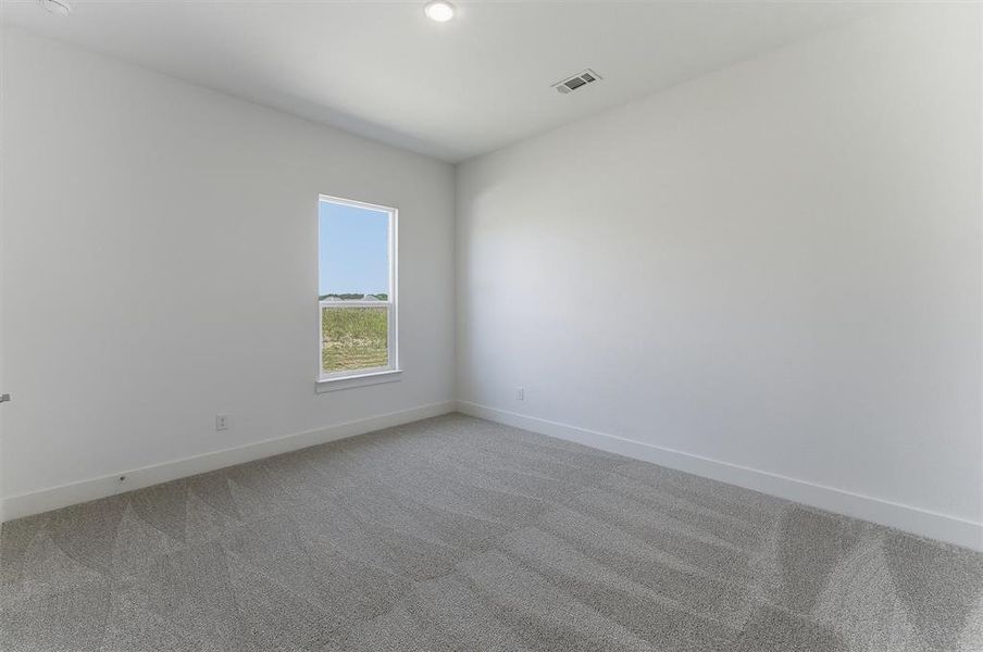 Room featuring neutral wall finishes, light gray carpeting, and a window with white trim