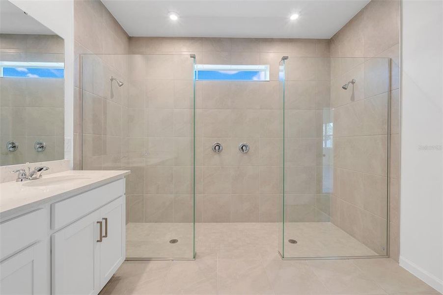 Owners bathroom with extended shower