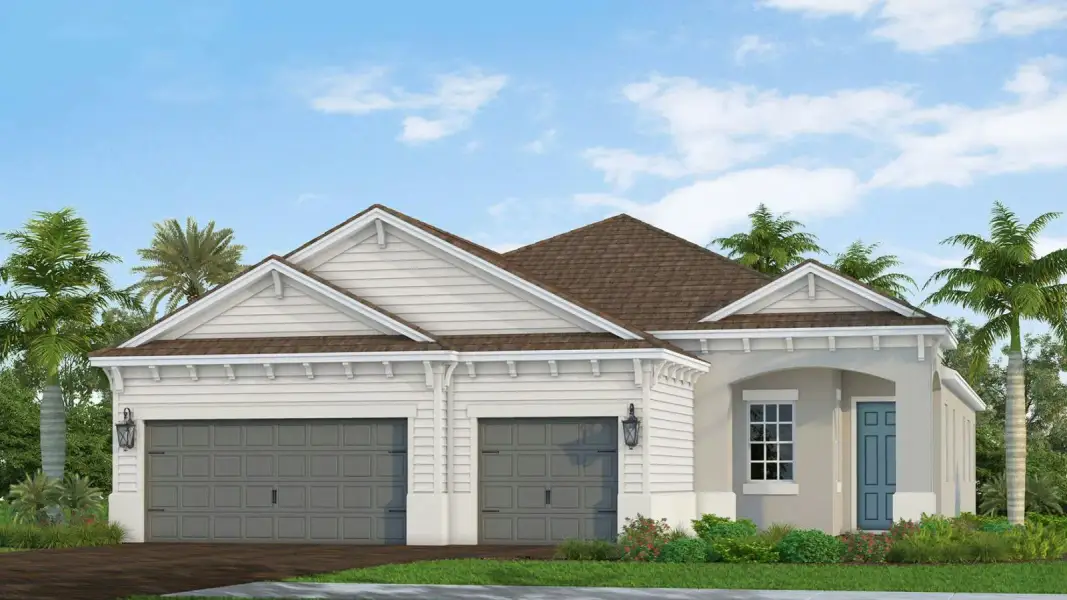 Front exterior of a new home in Grand Park Real Estate and Homes for Sale in Sarasota, FL - Neal Communities, Sarasota, FL, highlighting curb appeal (Image 2). Front exterior of a new home in Grand Park Real Estate and Homes for Sale in Sarasota, FL - Neal Communities, Sarasota, FL, highlighting curb appeal (Image 2).
