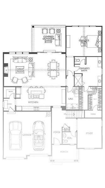 2D floor plan layout for the Marin by Classica Homes in McLean - Hunts Point, Belmont, NC (Image 4).