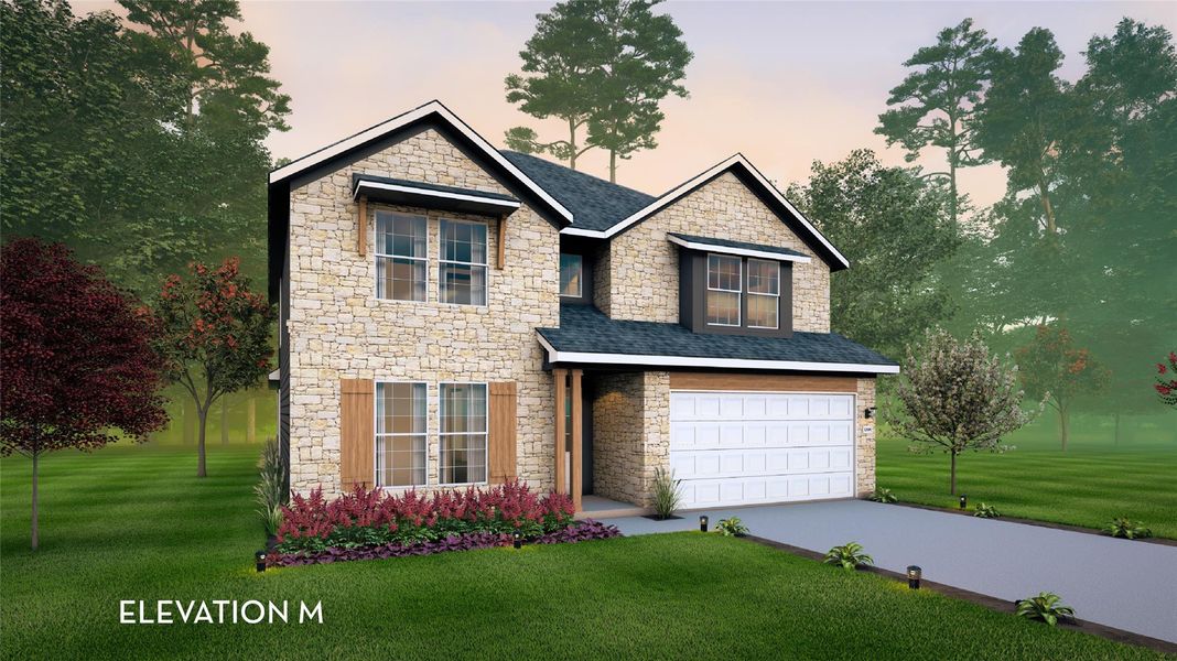 Front exterior of a new home in Lariat, Liberty Hill, TX, highlighting curb appeal (Image 2). Front exterior of a new home in Lariat, Liberty Hill, TX, highlighting curb appeal (Image 2).