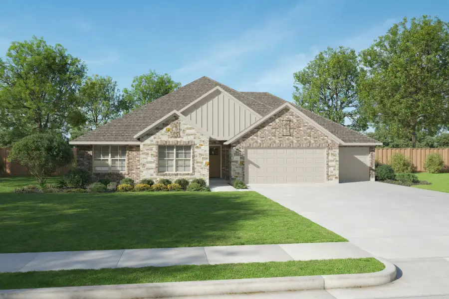 Representative exterior photo of a completed home built from the Zion by Centre Living Homes in Ellis Ranch Manors, Waxahachie, TX (Image 4). Representative exterior photo of a completed home built from the Zion by Centre Living Homes in Ellis Ranch Manors, Waxahachie, TX (Image 4).
