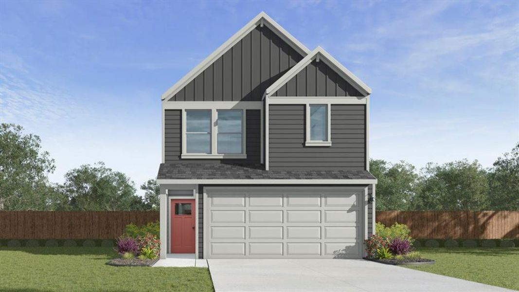 View of front of property with an attached garage, driveway, board and batten siding, and roof with shingles View of front of property with an attached garage, driveway, board and batten siding, and roof with shingles
