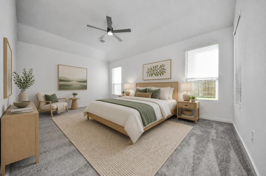 Virtually Staged - Primary Bedroom. Sample photo of completed home with similar floor plan. Actual colors and selections may vary.